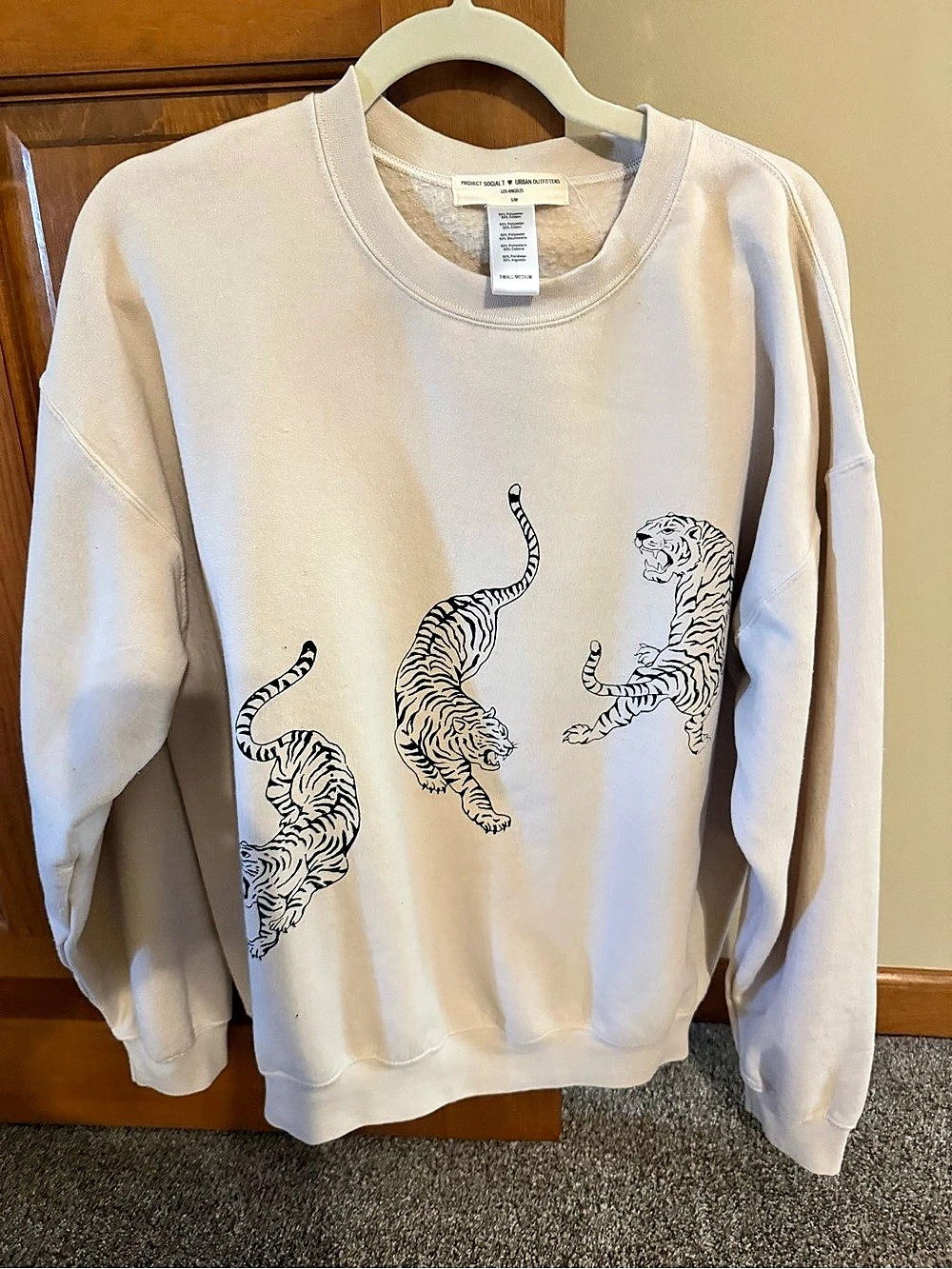 Project Social T Tiger Pullover Sweatshirt Tiger Graphic Sweatshirt in Cream